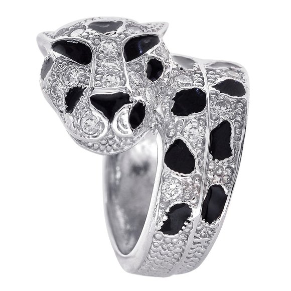 1.00 Carat Diamonds & Black Enamel Panther Ring - Picture 1 of 5
